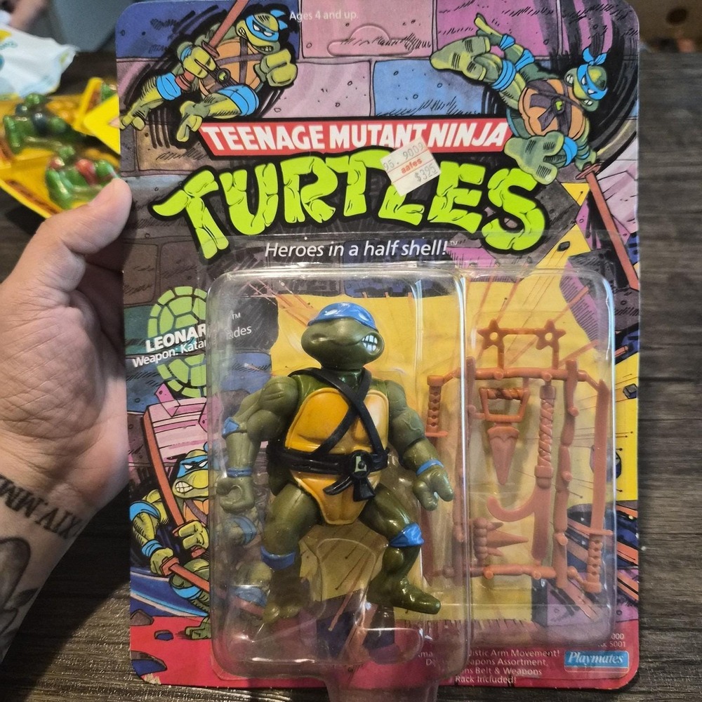 Vintage 1988 TMNT Leonardo Action Figure MOC 10 Back Sealed Playmates Stock...